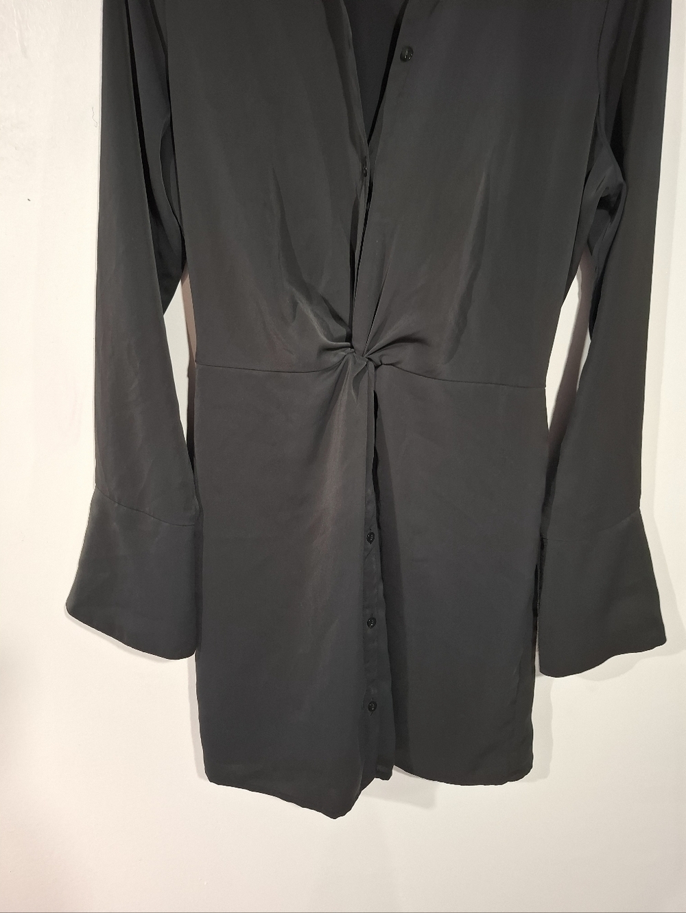 Abercrombie & Fitch Women's Mini Dress Black Twist-Front Long Bell Sleeve Sz S - Picture 4 of 12